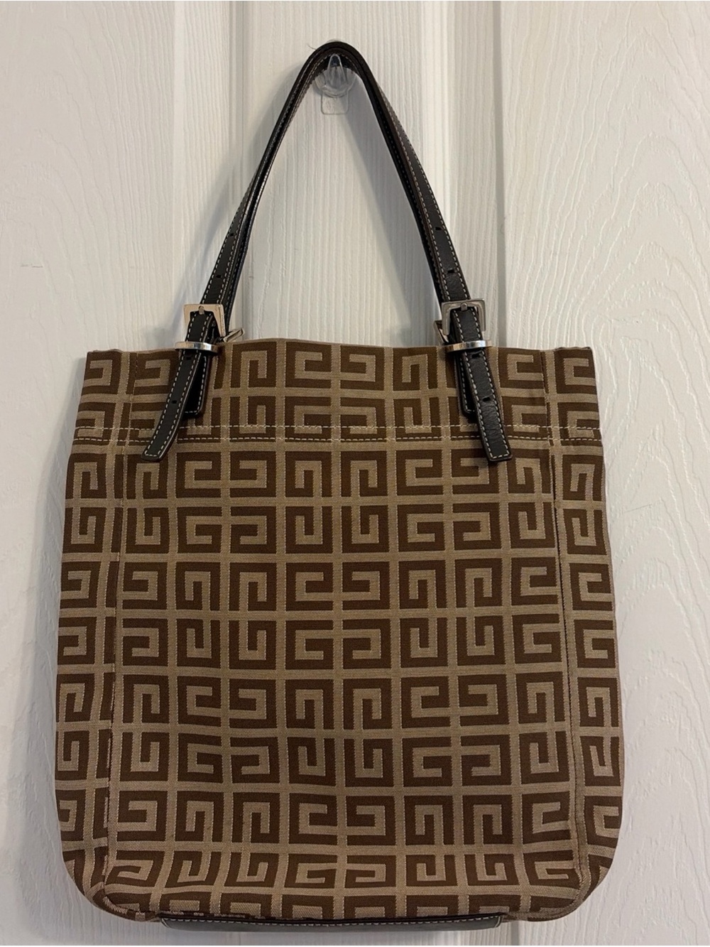 Givenchy Women’s Brown Geometric Canvas Tote Bag with Leather Straps